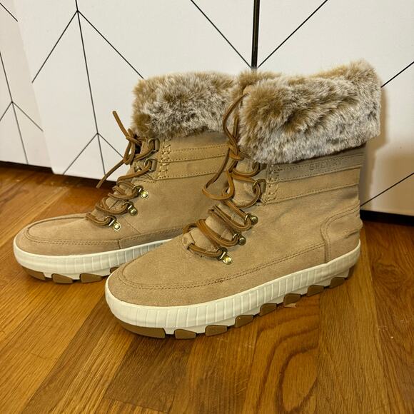 Sperry Womens 10 Torrent Snow Boot Winter Faux Fur Waterproof Suede Lace up - Picture 1 of 9